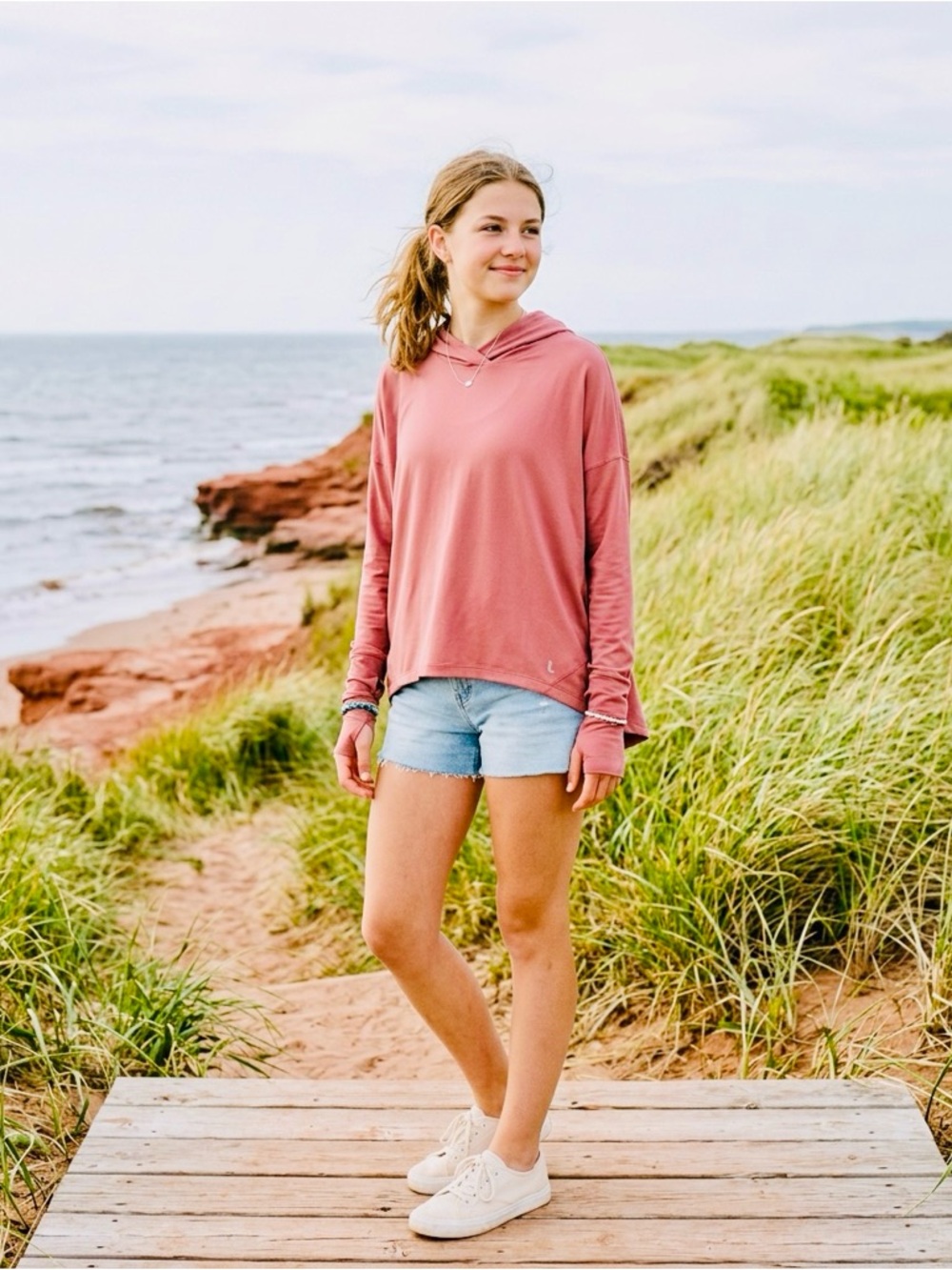 Lole Dusty Rose Hooded Pullover Sweatshirt